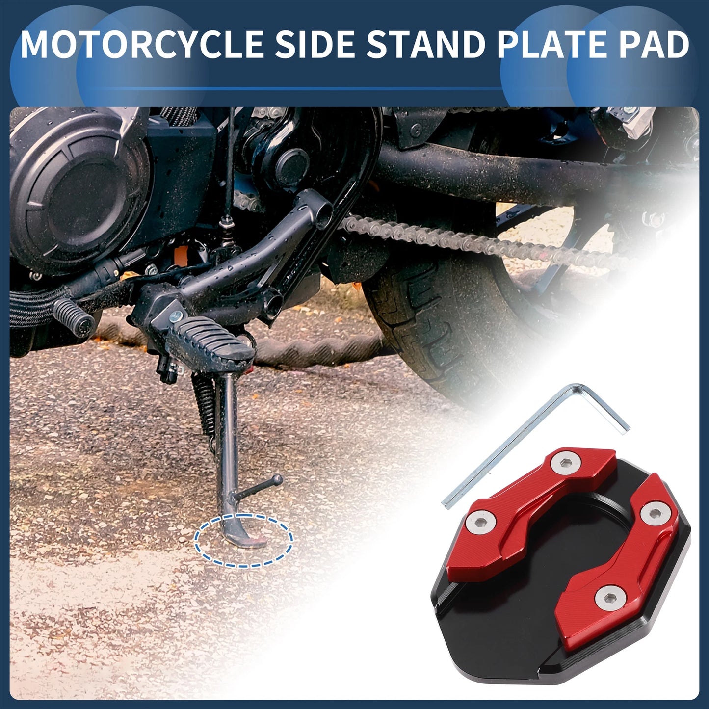 Side Stand Plate Pad for Motorcycle (1 Set) - Aluminum Alloy, Red