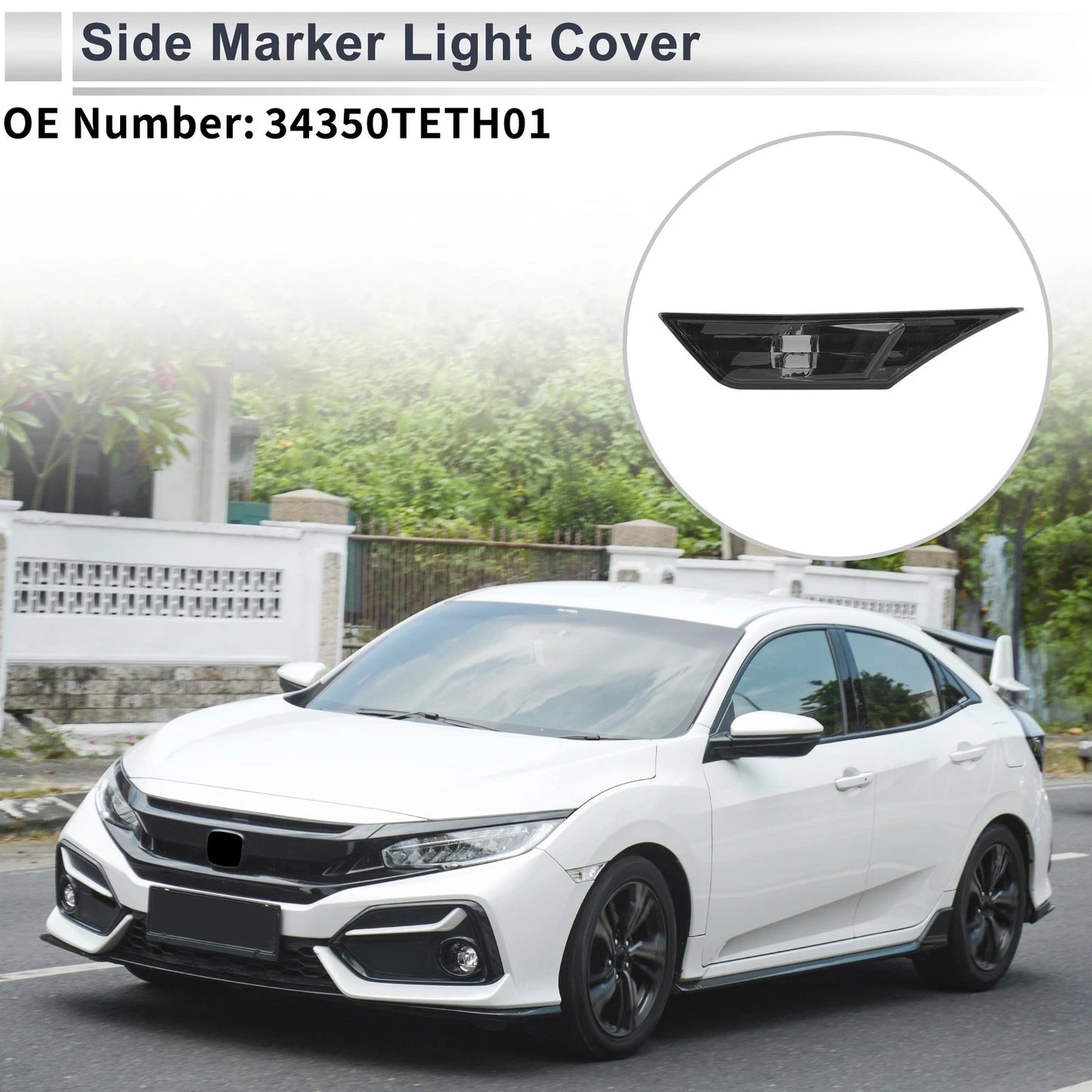 1pc Left Side Marker Light Cover for Honda Civic (No. 34350TETH01, Smoked)