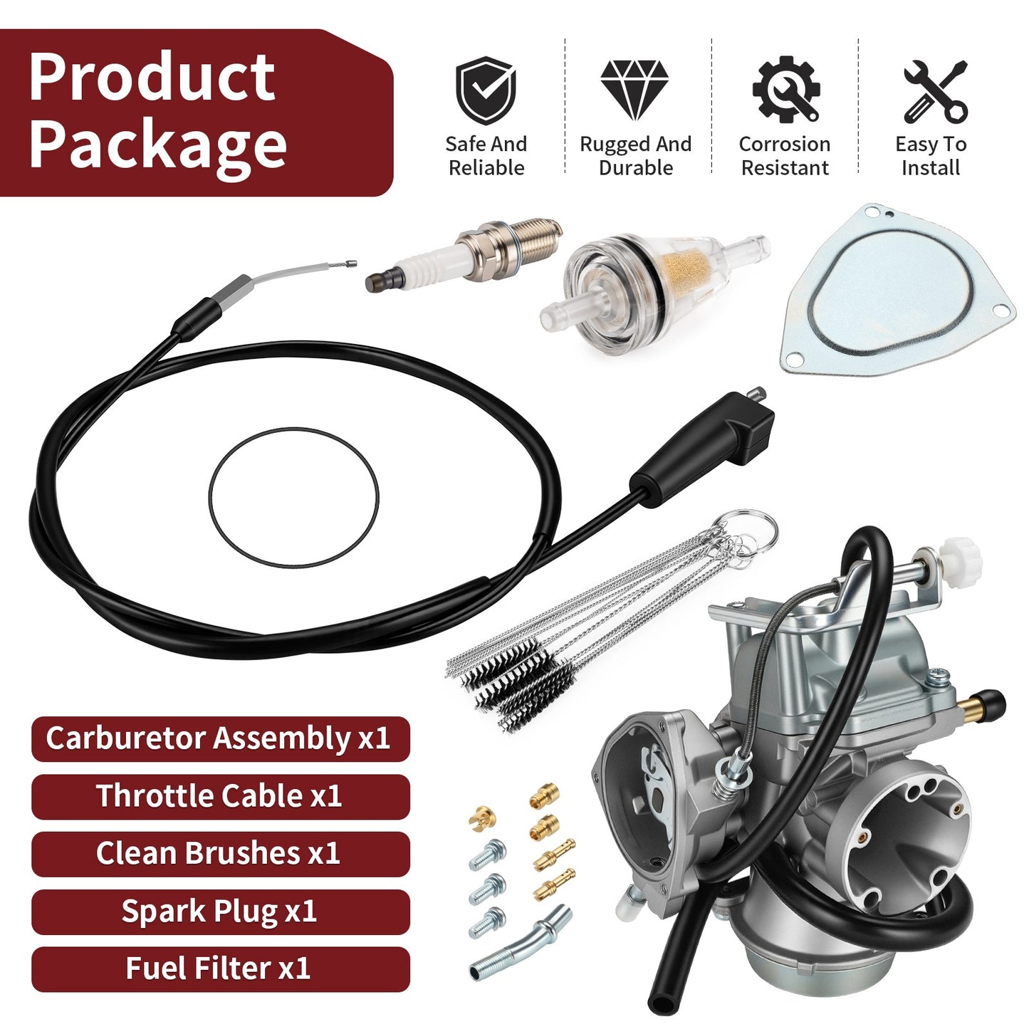 Carburetor and Throttle Cable for Suzuki Ozark 250 (2002–2007)