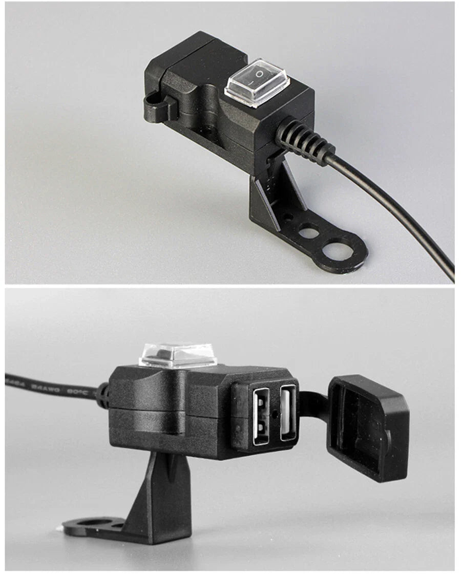 12V Waterproof Dual-USB Charger Socket for Motorbike Motorcycle