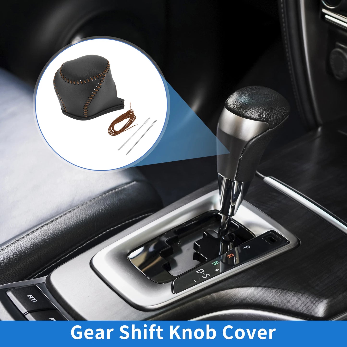 Gear Shift Knob Cover for Toyota CH-R (2017–2021) Black Brown Faux Leather