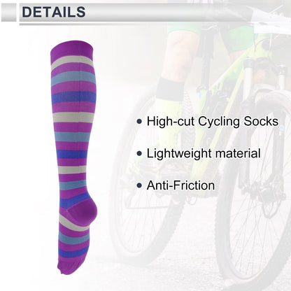 Cycling Socks Anti-friction Size L-XL High-cut Purple Beige Blue