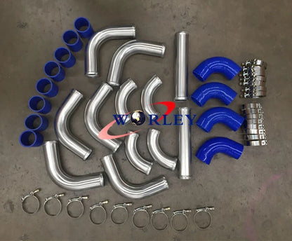 2.5" Aluminum Universal Intercooler Turbo Piping Kit + Blue Hoses + Clamps