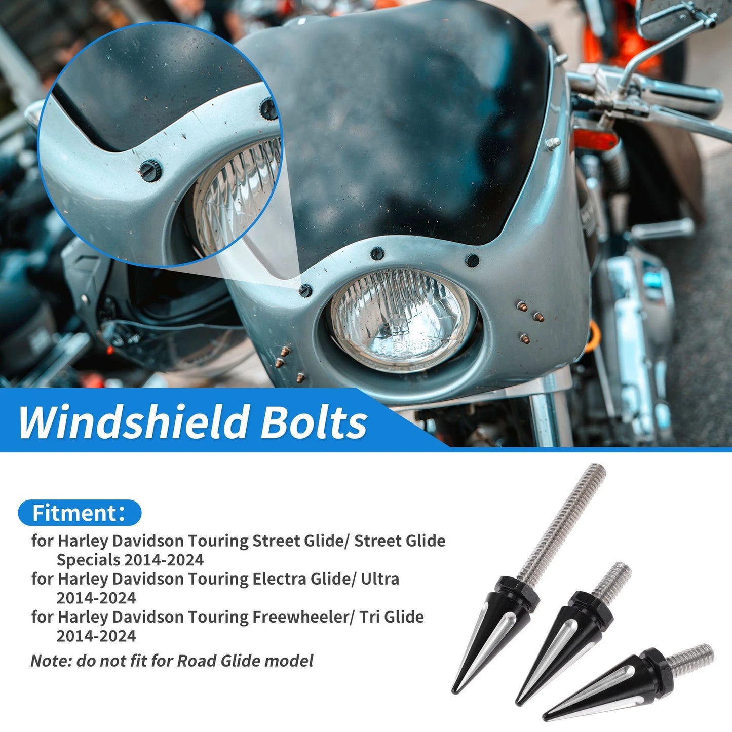 Windshield Bolts for Harley Davidson Touring Street Glide (2014–2024) Black