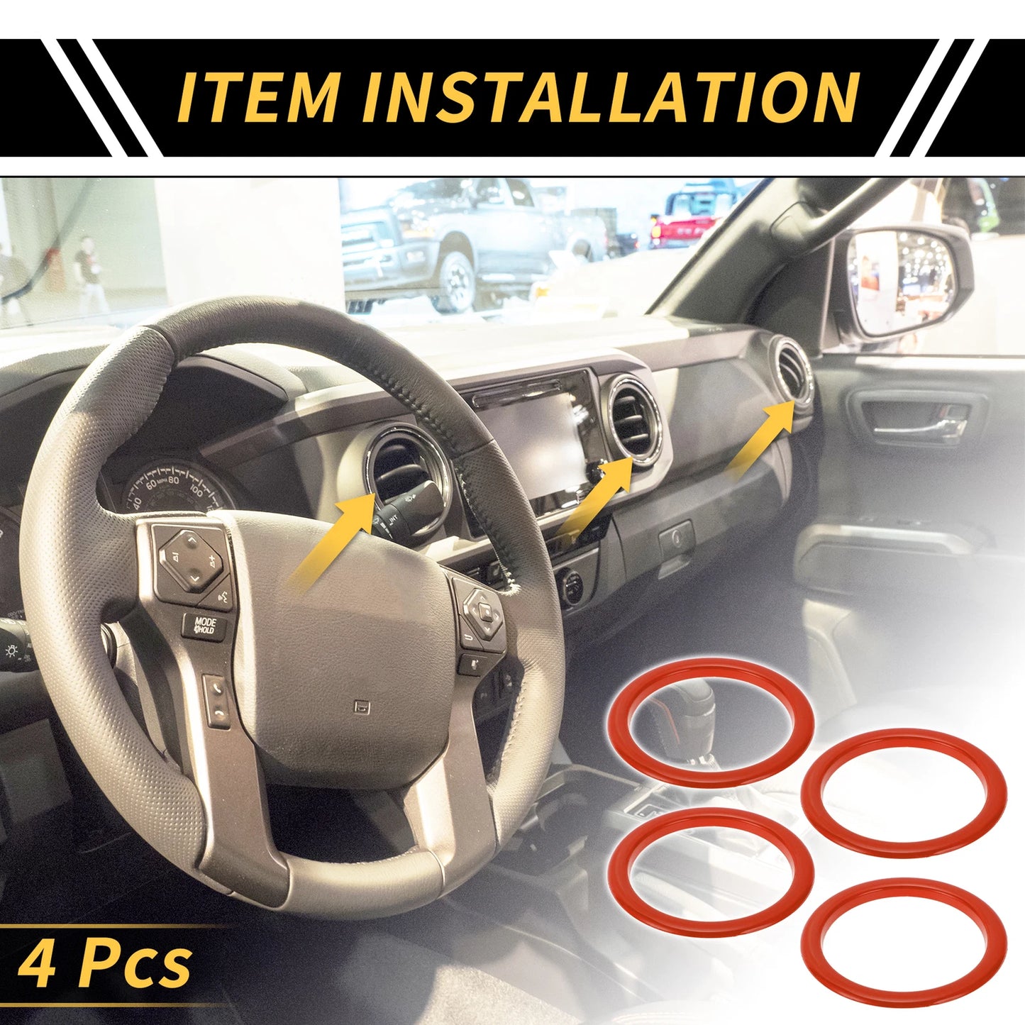 Set of 4 AC Vent Dashboard Decoration Rings for Toyota Tundra (2014–2021) Orange