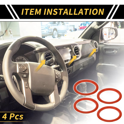 Set of 4 AC Vent Dashboard Decoration Rings for Toyota Tundra (2014–2021) Orange