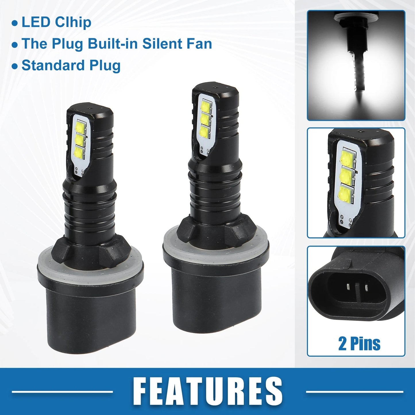 Set of 2 880 Fog Light Bulbs 80W 2525 Chips for Auto Lamp