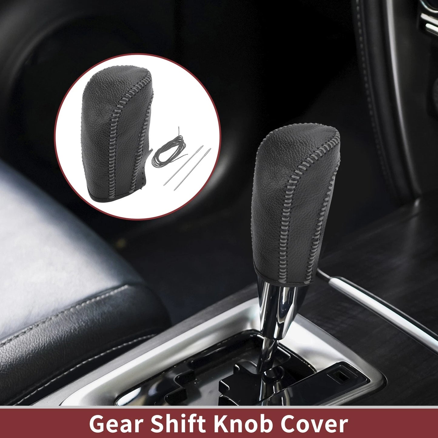 Gear Shift Knob Cover for Ford Fiesta (2009–2012) - Black Gray Faux Leather