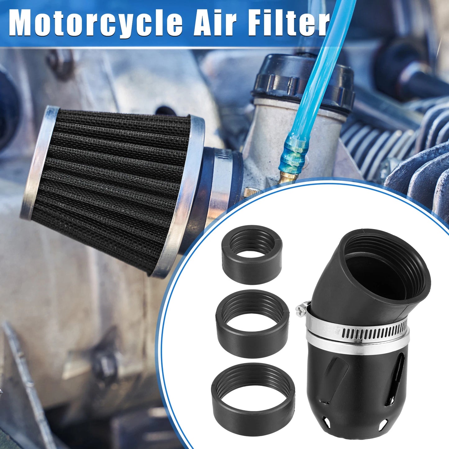 Universal Motorcycle Air Filter 26/35/42/48mm ID Aluminum Alloy Black