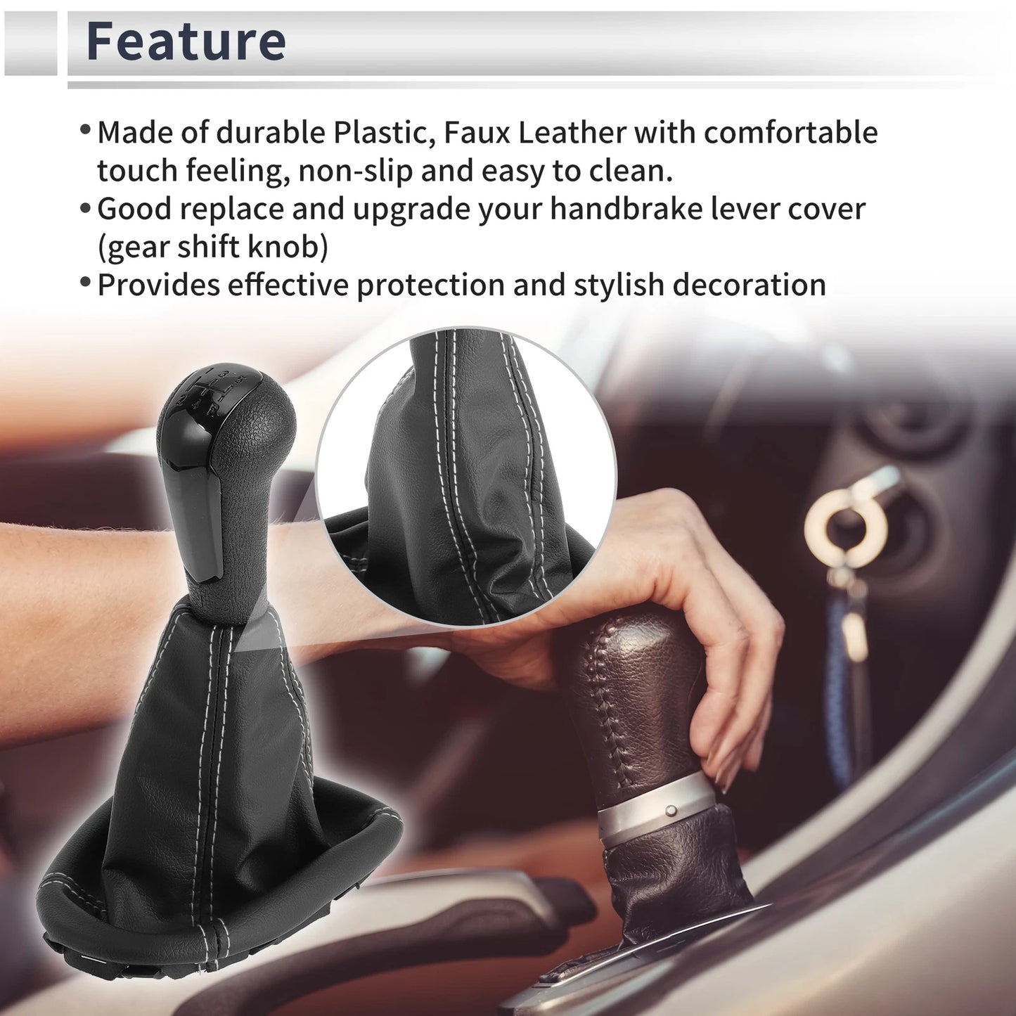 5 Speed Shift Knob with Boot Cover for Chevrolet Spark (2011–2015) Faux Leather