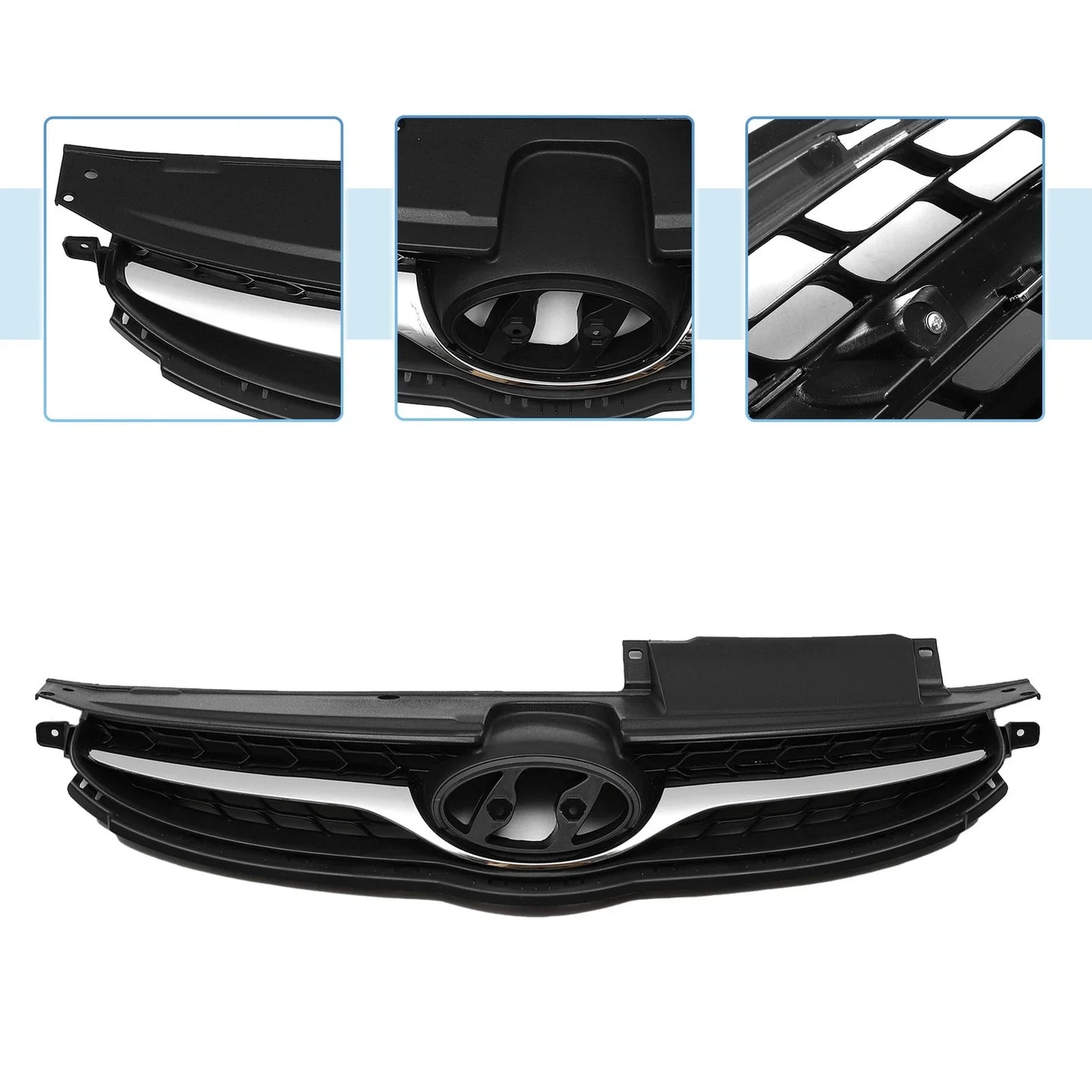 Front Upper Bumper Grille for Hyundai Elantra 2011-2016 Black Chrome Silver