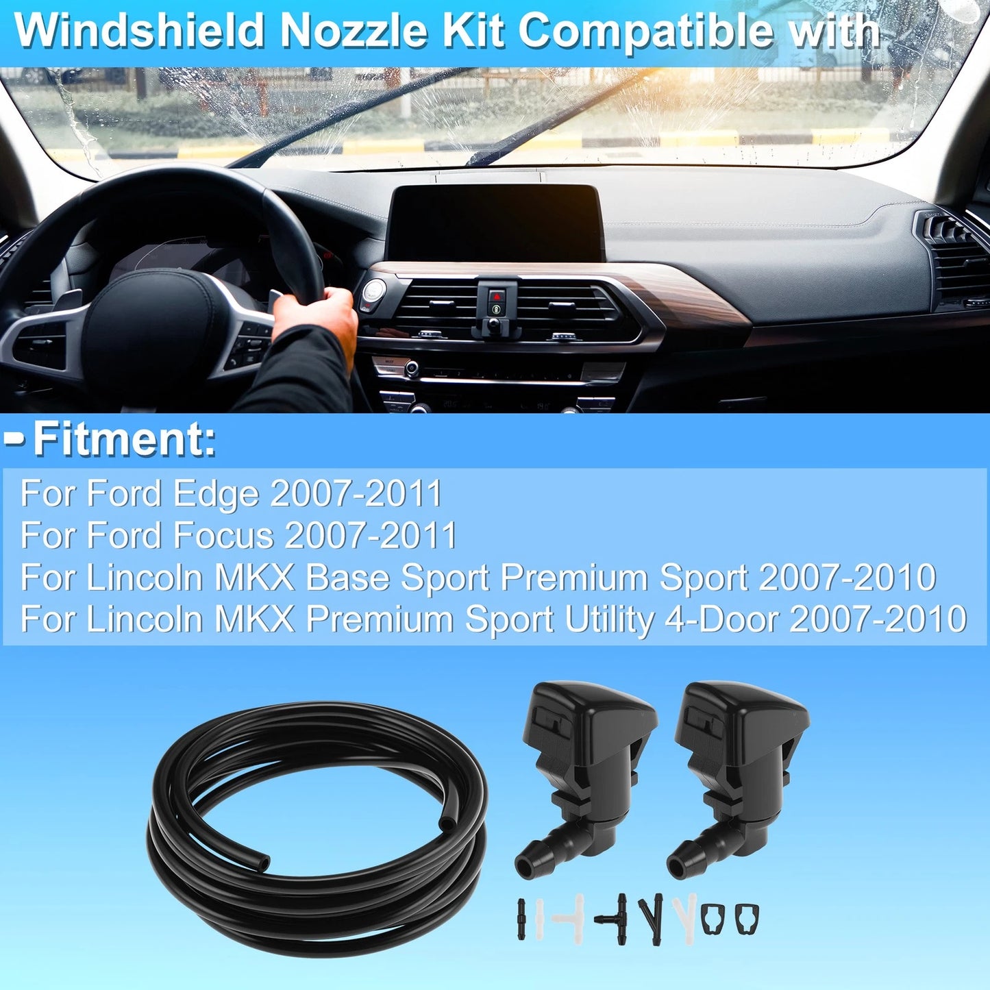 Windshield Washer Nozzle Kit for Ford Edge (2007–2011) 8S4Z17603AA/7T4Z17603A