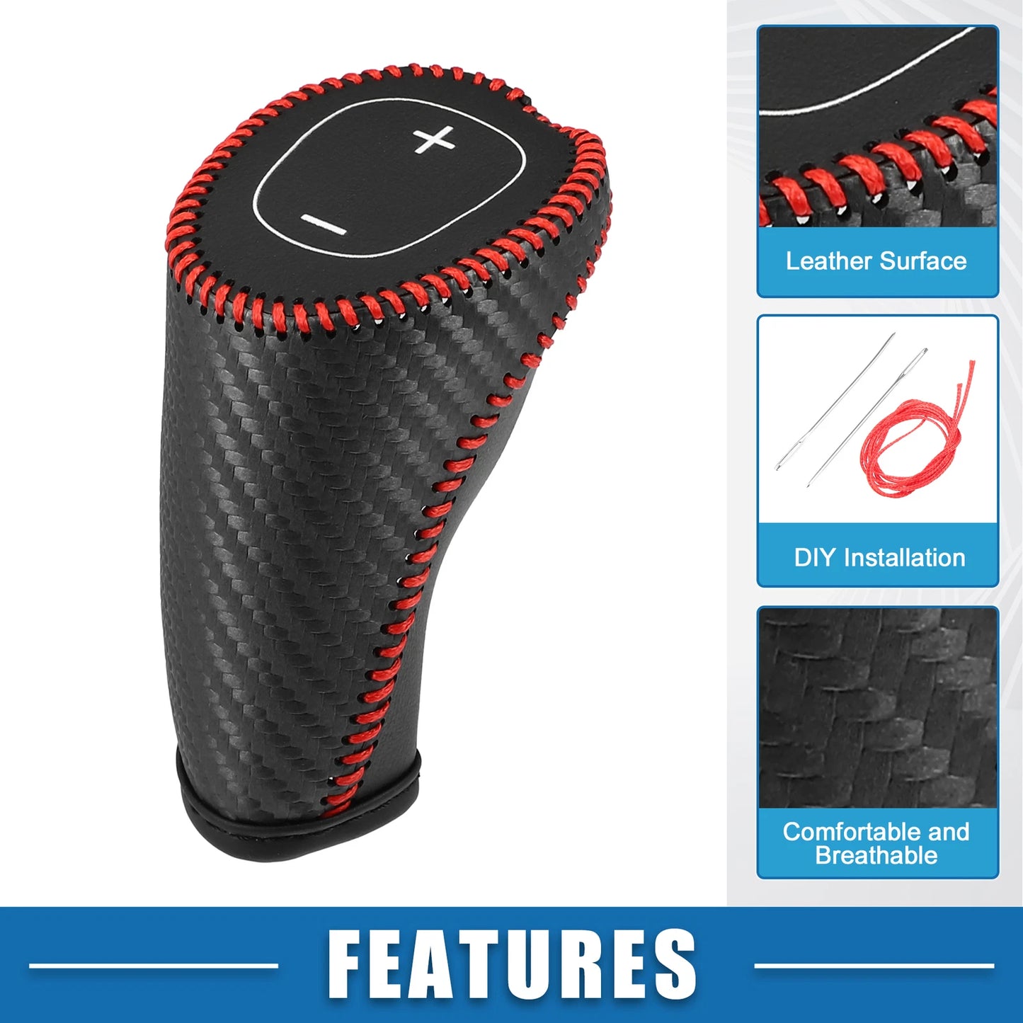 Gear Shifting Knob Cover Trim for Chevy Equinox Malibu (2010–2023) Black Red Stitches
