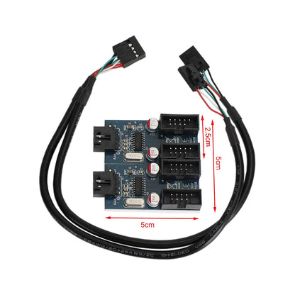 9 Pin USB Header Male to 4 Female Extension Connector for Motherboard
