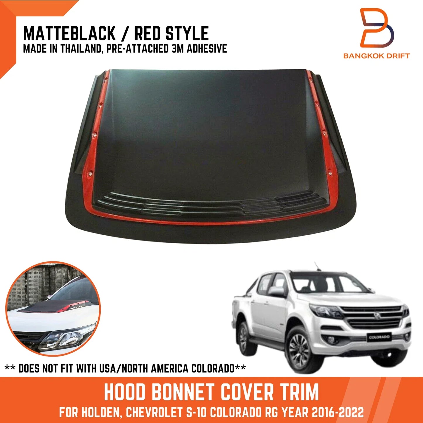 Matte Black Red Hood Scoop Bonnet Cover for Holden Colorado (2017-2022)