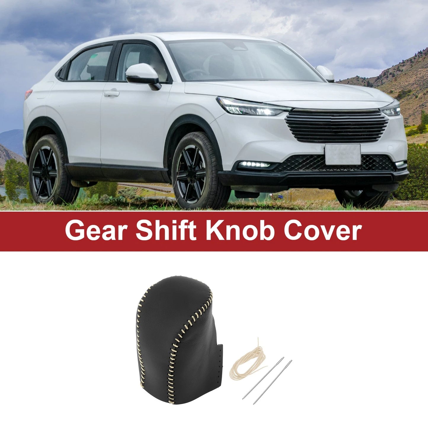 1 Pc Gear Shift Knob Cover for Honda HR-V (2023–2024) Black Beige Faux Leather