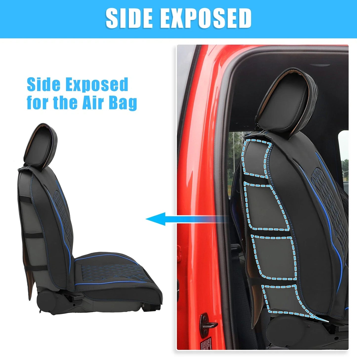 Front Seat Covers for Dodge Ram 2009-2023 Black Blue 2 x Cushion Covers