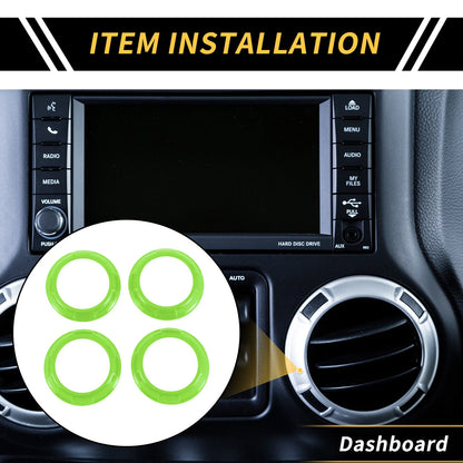AC Vent Dashboard Decoration Rings for Jeep Wrangler JK JKU (2011–2017) Light Green