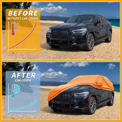 Waterproof Car Cover for BMW X5 (2000–2023) - Orange Cotton, Zipper