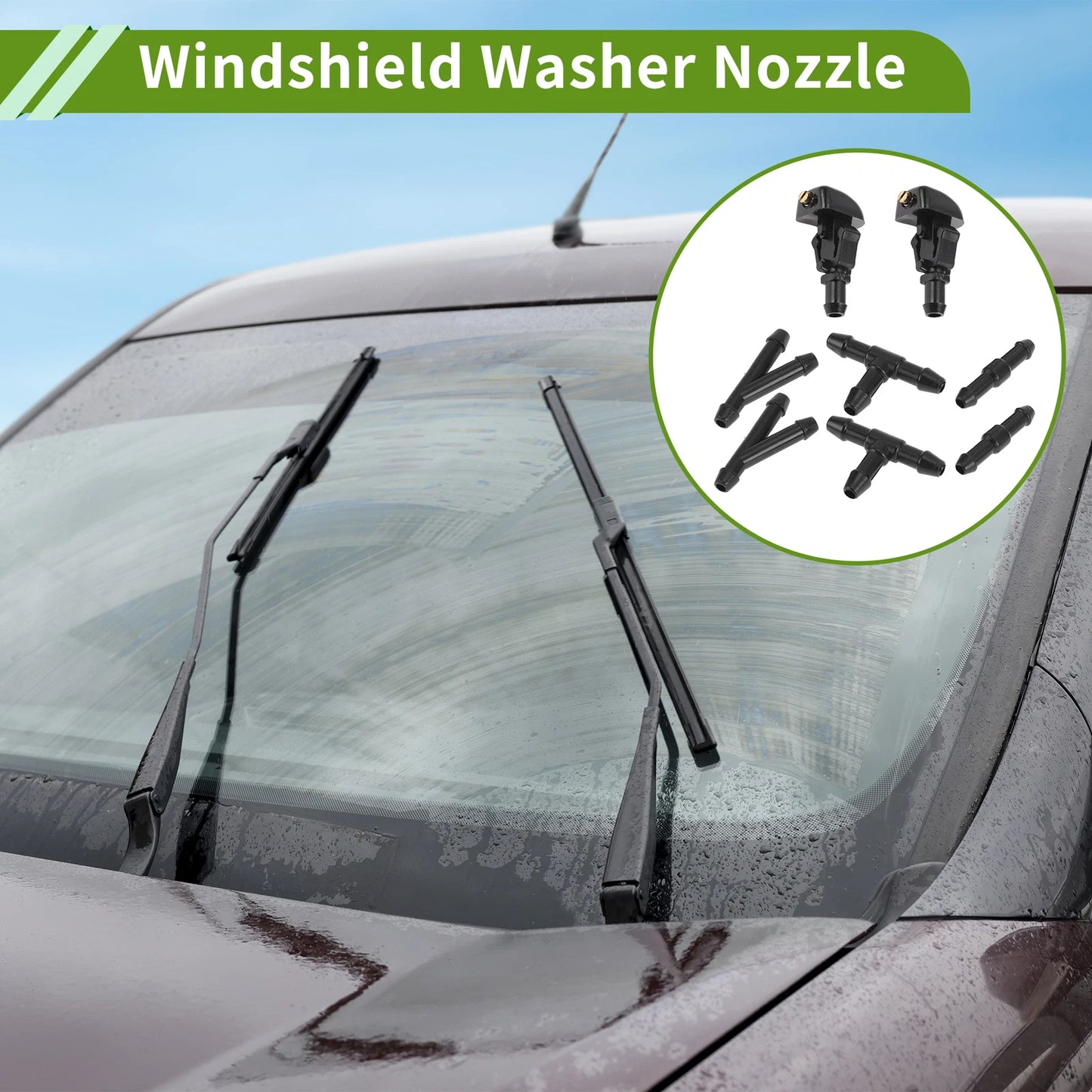 Set of 1 Windshield Washer Nozzle with Hose Connector for Ford (No. 3W7Z17603AA)
