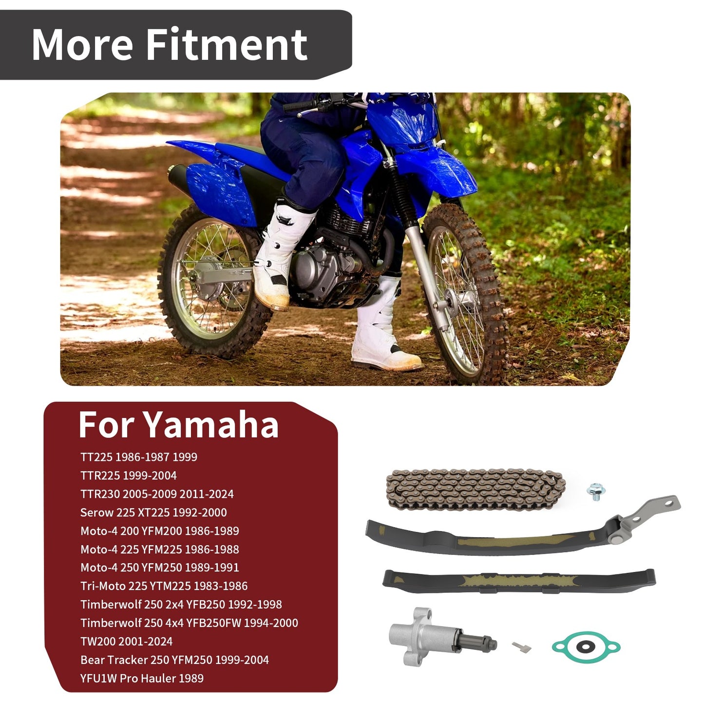 Cam Timing Chain & Guide Tensioner for Yamaha TTR225 TTR230 XT225 TW200 (2000–2023)