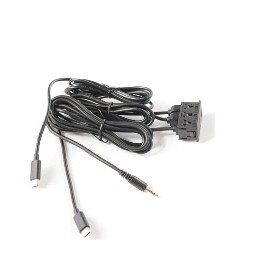 USB Type-C AUX RCA Audio Input Socket Panel Extension Cable Adapter Black