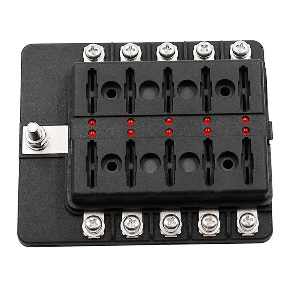 10-Way Blade Fuse Holder Box with LED Indicator for Marine 12V (N/A)