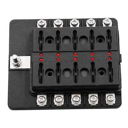 10-Way Blade Fuse Holder Box with LED Indicator for Marine 12V (N/A)
