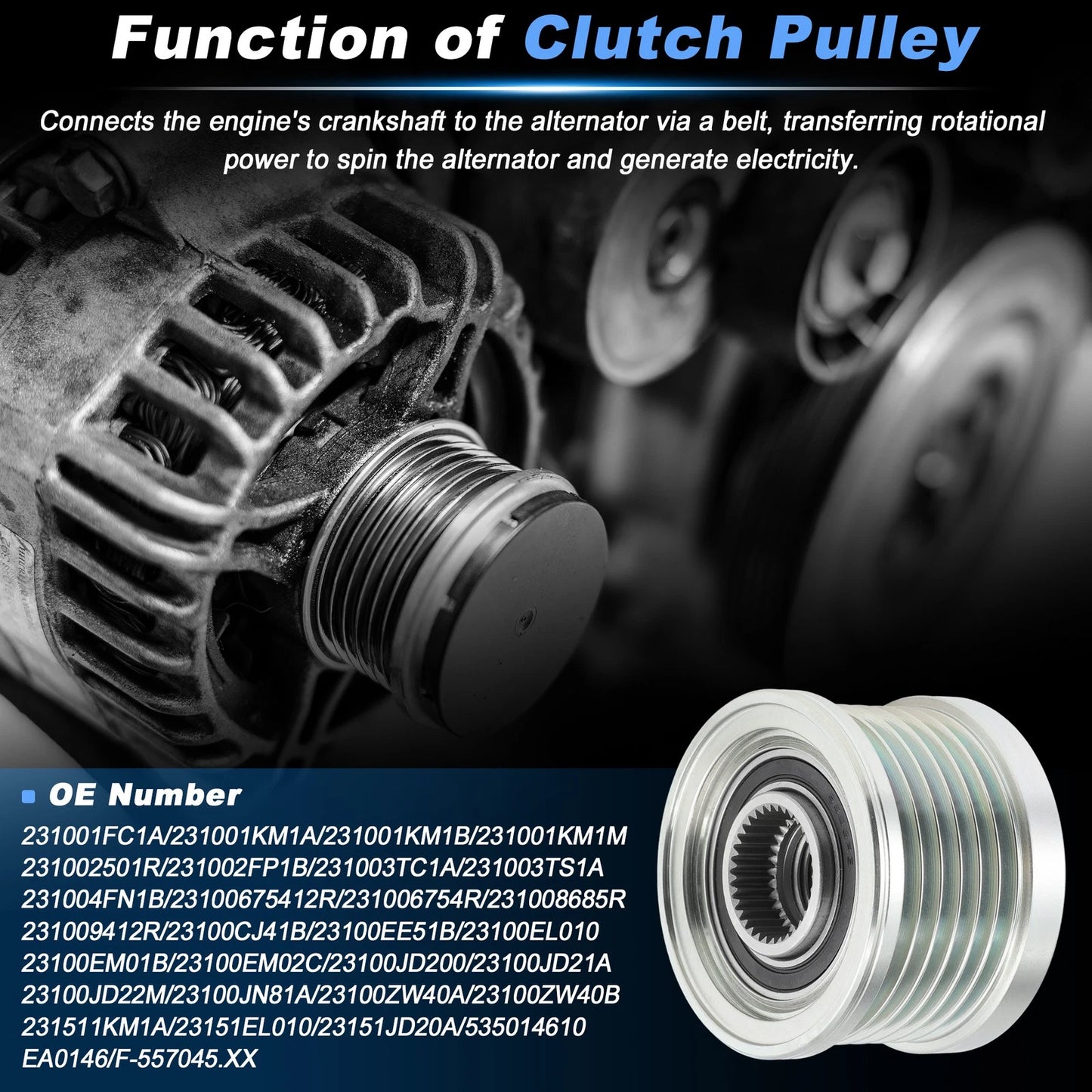 Alternator Freewheel Clutch Pulley for Nissan Cube Juke NV200 Sentra Versa (6 CW)