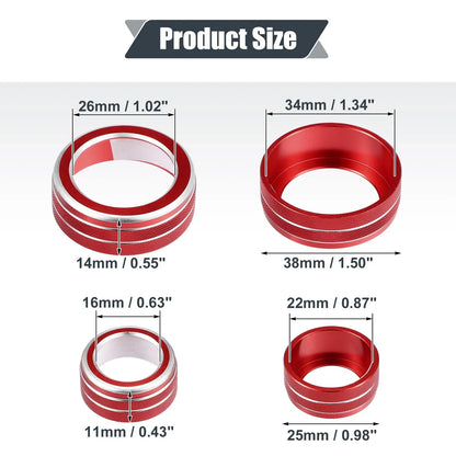 3 x AC Knob Ring Covers for Honda CR-V (2017-2021) - Volume Control Knobs Red