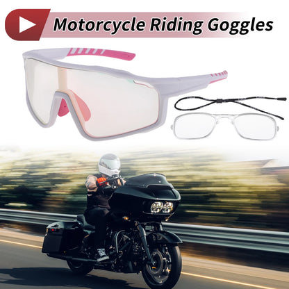 Motorcycle Riding Goggles with Light Pink Lens & White Pink Frame (PC UV400)