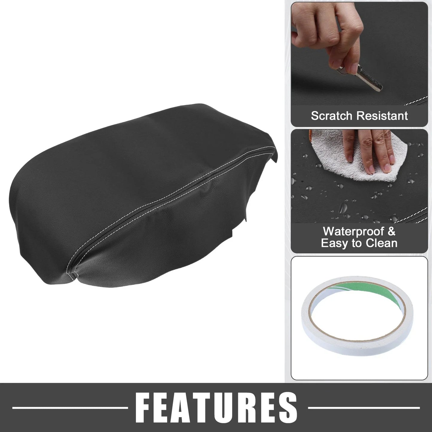 Center Console Armrest Cover for Dodge Charger (2008-2010) Black with Stitches