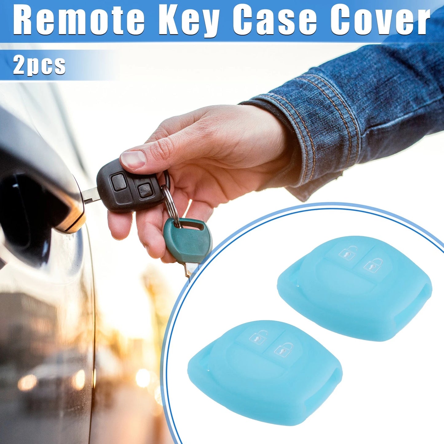 2X Remote Key Fob Case Cover for Suzuki (2 Button, Silicone, Blue)