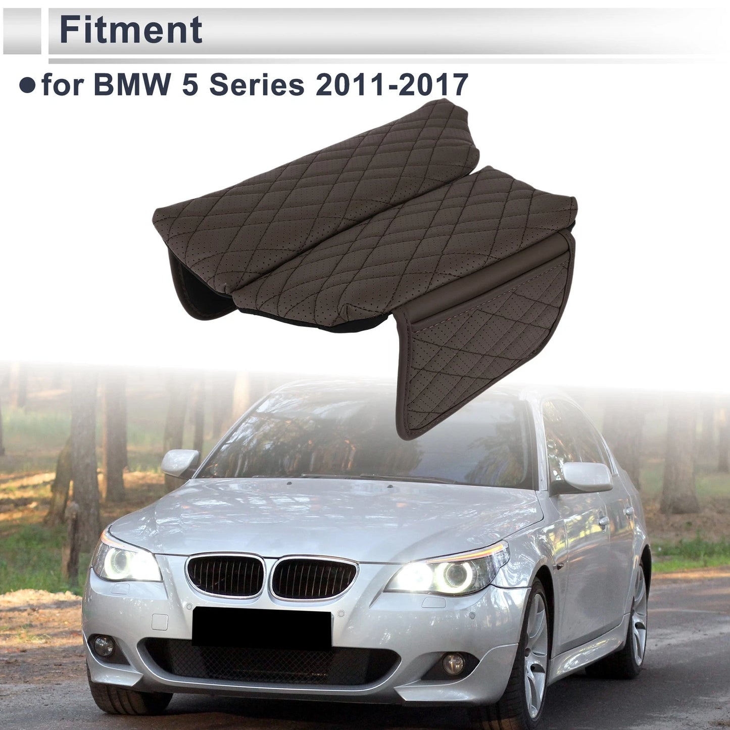 Center Console Cover with Storage Bag for BMW 5 Series (2011–2017) Deep Brown