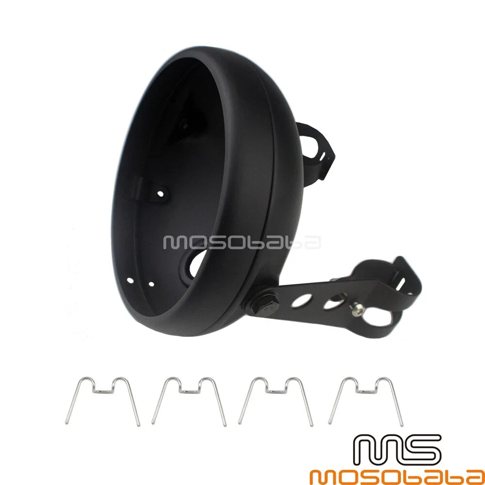 7'' Steel Round Black Headlight Housing w/ Bracket for Universal Motorcycle