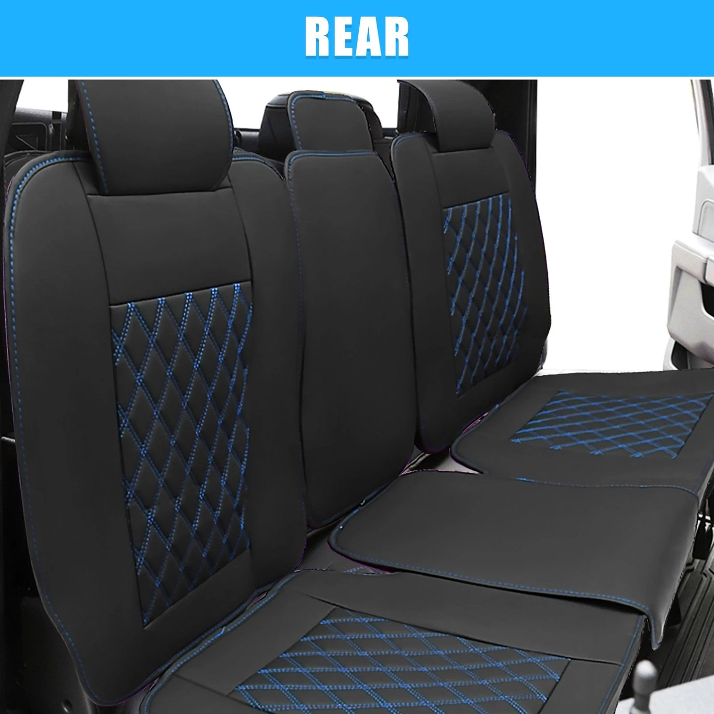 Set of 3 Rear Seat Covers for Dodge Ram  - Black Blue