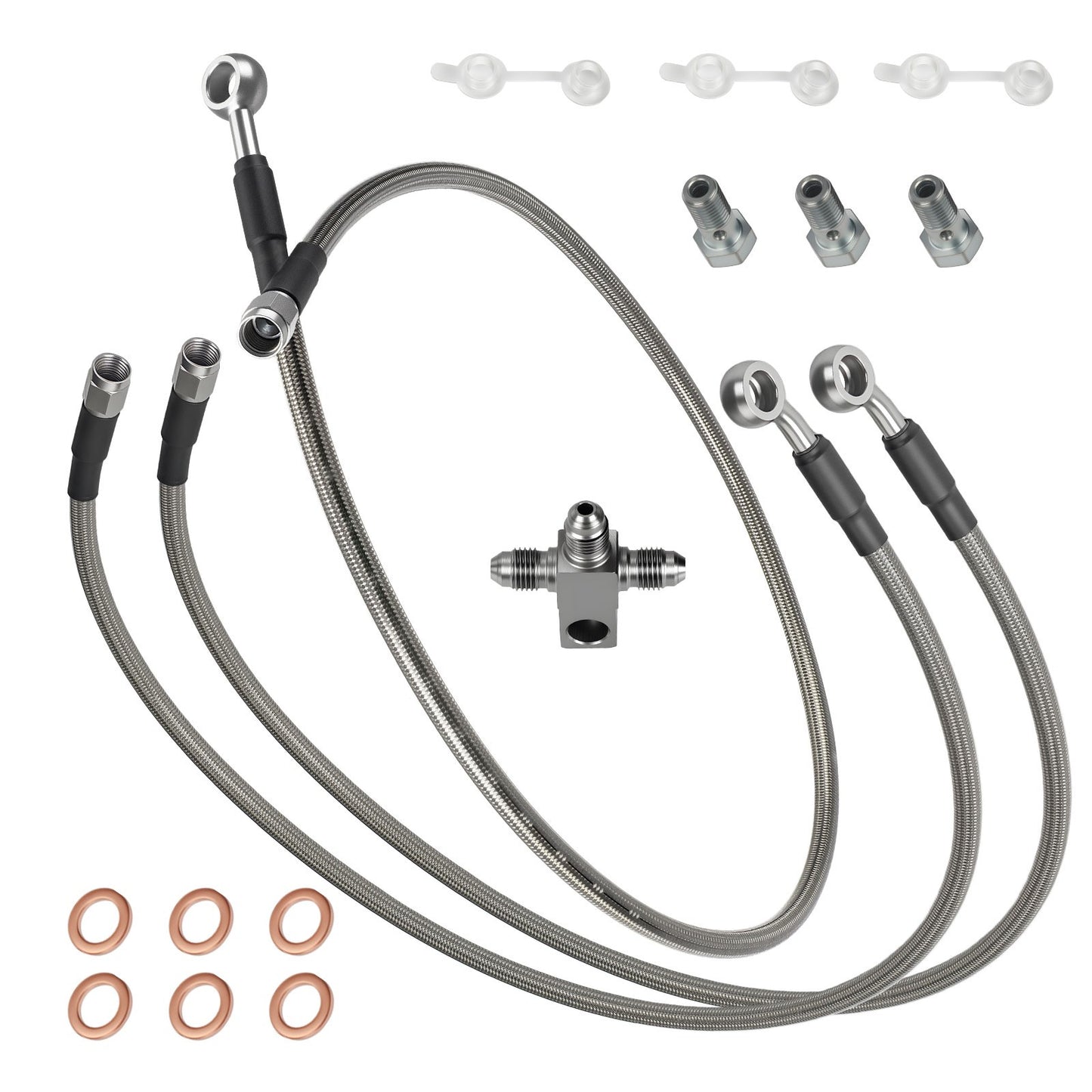 3 Stainless Steel Braided Front Brake Lines Kit for Kawasaki KFX400 (2003–2004)