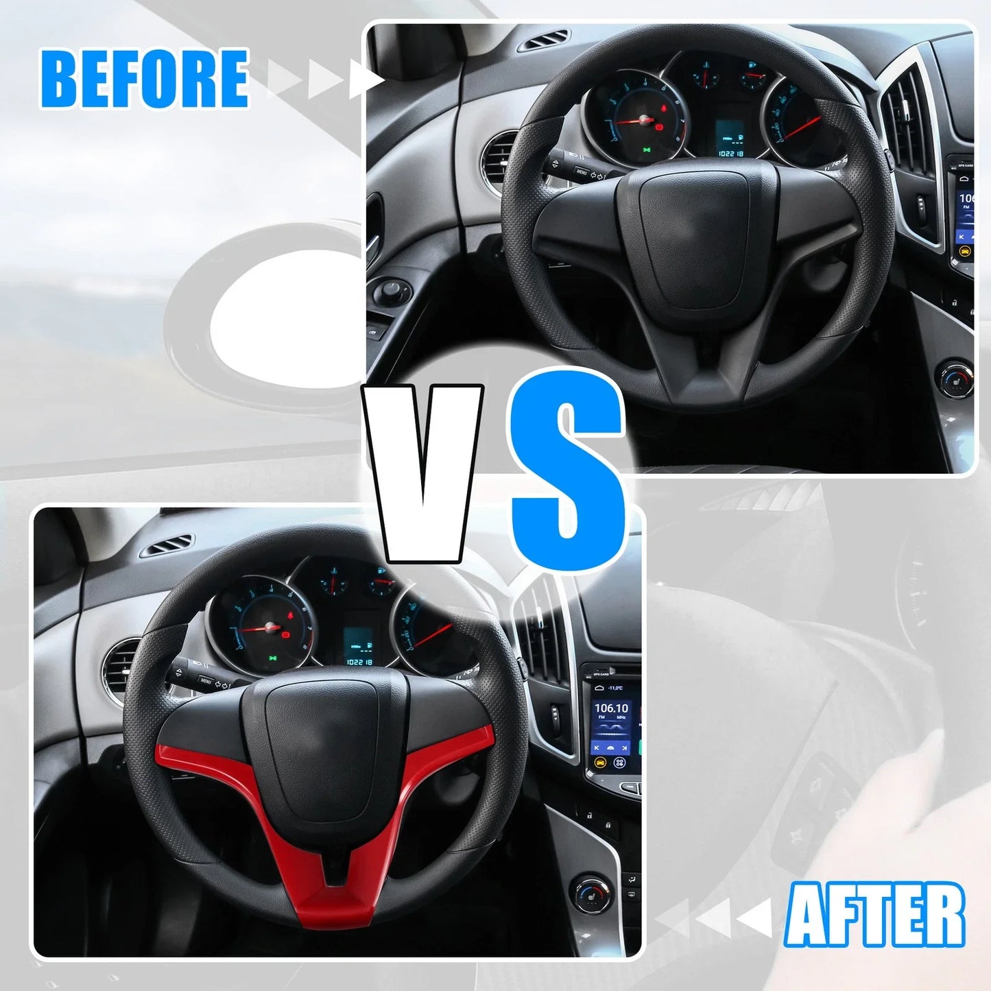 Red ABS Plastic Steering Wheel Cover Trim for Chevrolet Cruze (2010-2015)