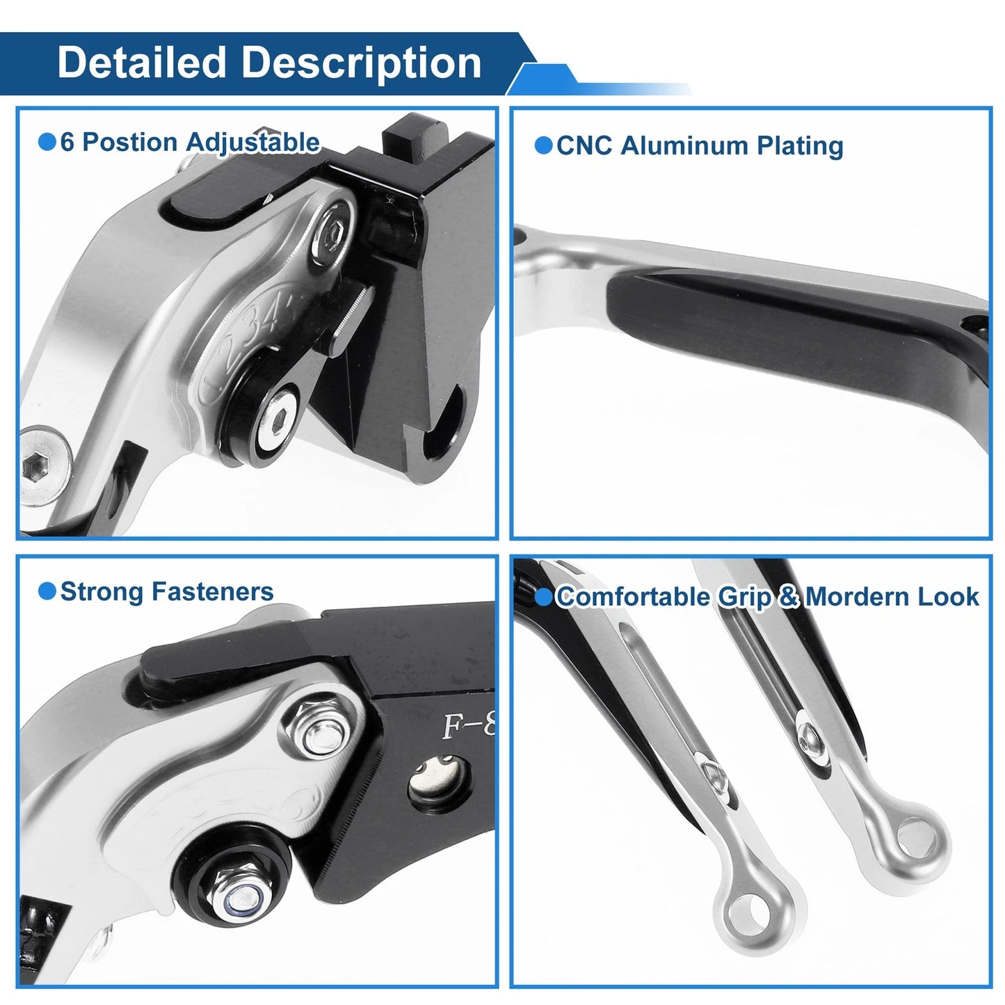 Adjustable Brake Clutch Lever for Kawasaki Z1000SX (2011–2023) Silver Black