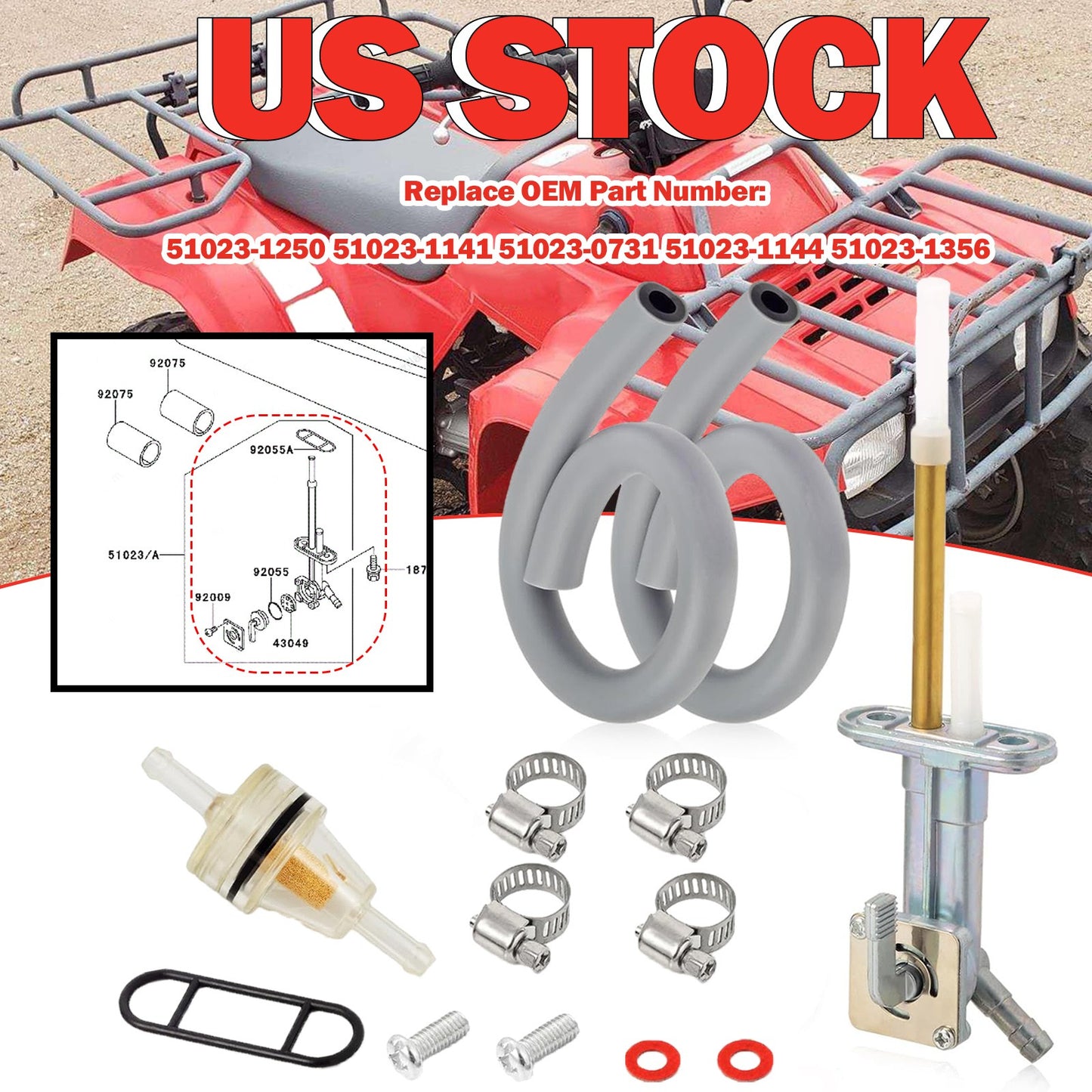 Fuel Petcock Valve Switch for Kawasaki Bayou 300 KLF300 (1986–1987)