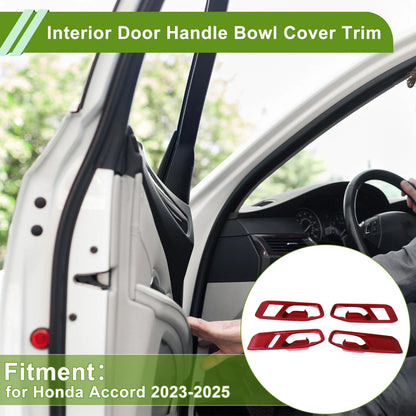 Interior Door Handle Bowl Cover Trim for Honda Accord (2023-2025) 4 x Red ABS