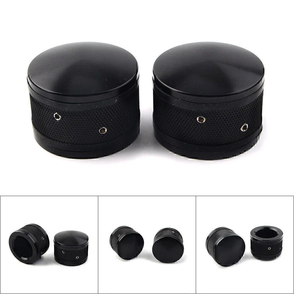 Black CNC Front Axle Nut Cover Caps for Harley Sportster Softail Road King