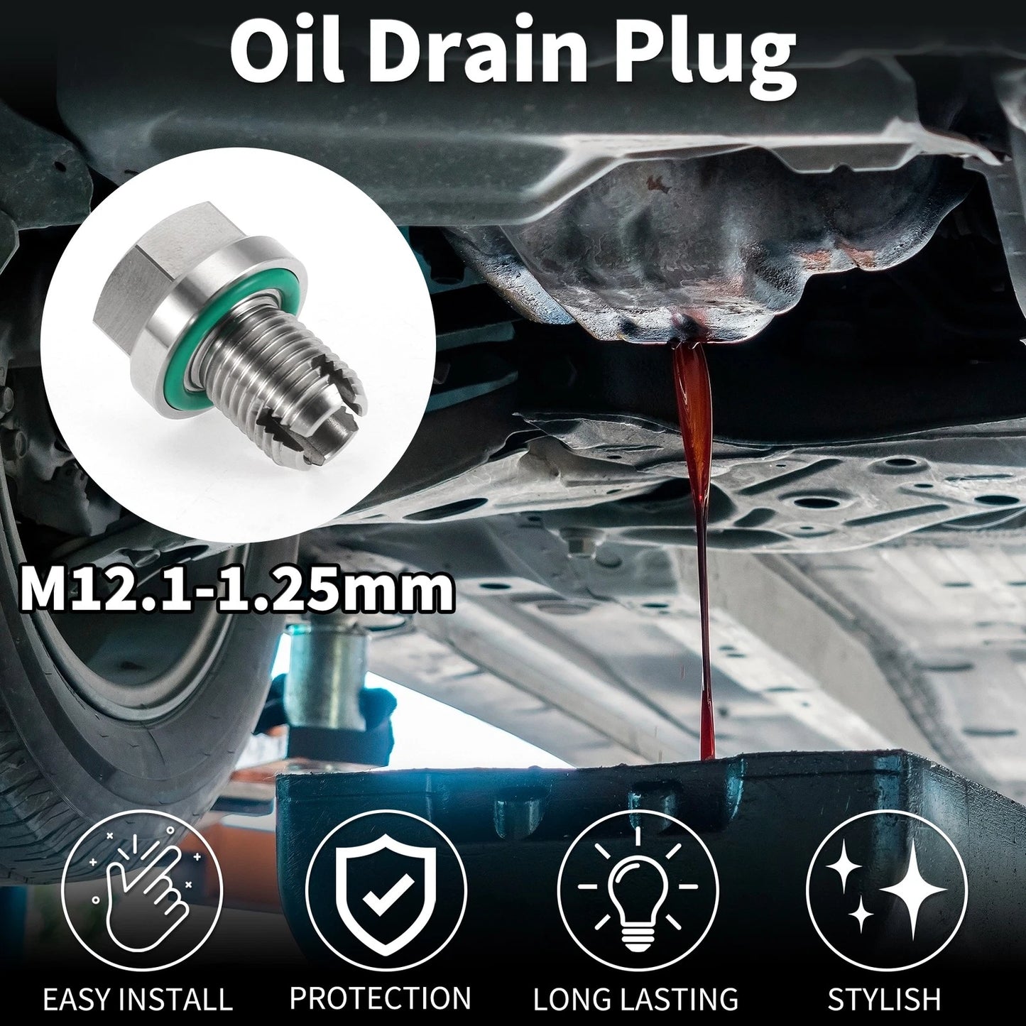 Set of 1 M12.1-1.25mm Copper Oil Drain Plug with Gasket for Car Motorcycle