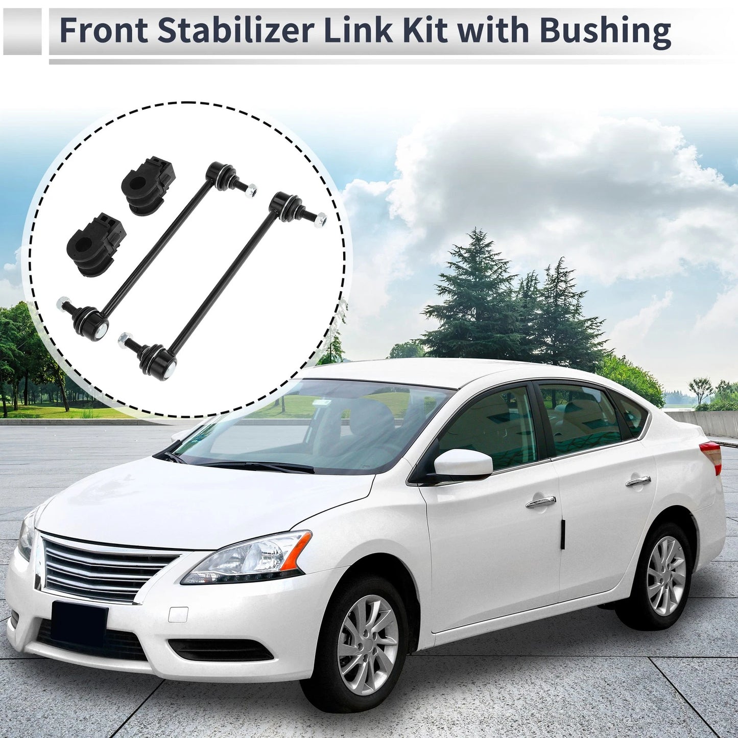 Set of 2 Front Stabilizer Bar Links with Bushings for Nissan Versa (No.K750098)