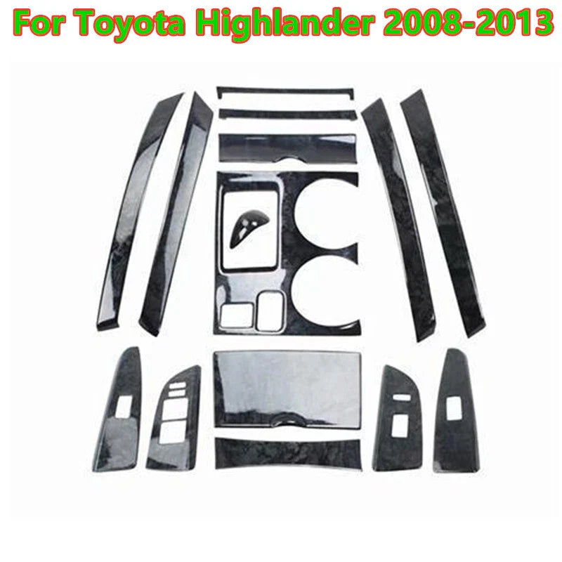 15Pcs Black Console Shift Panel Cover for Toyota Highlander (2008–2013)