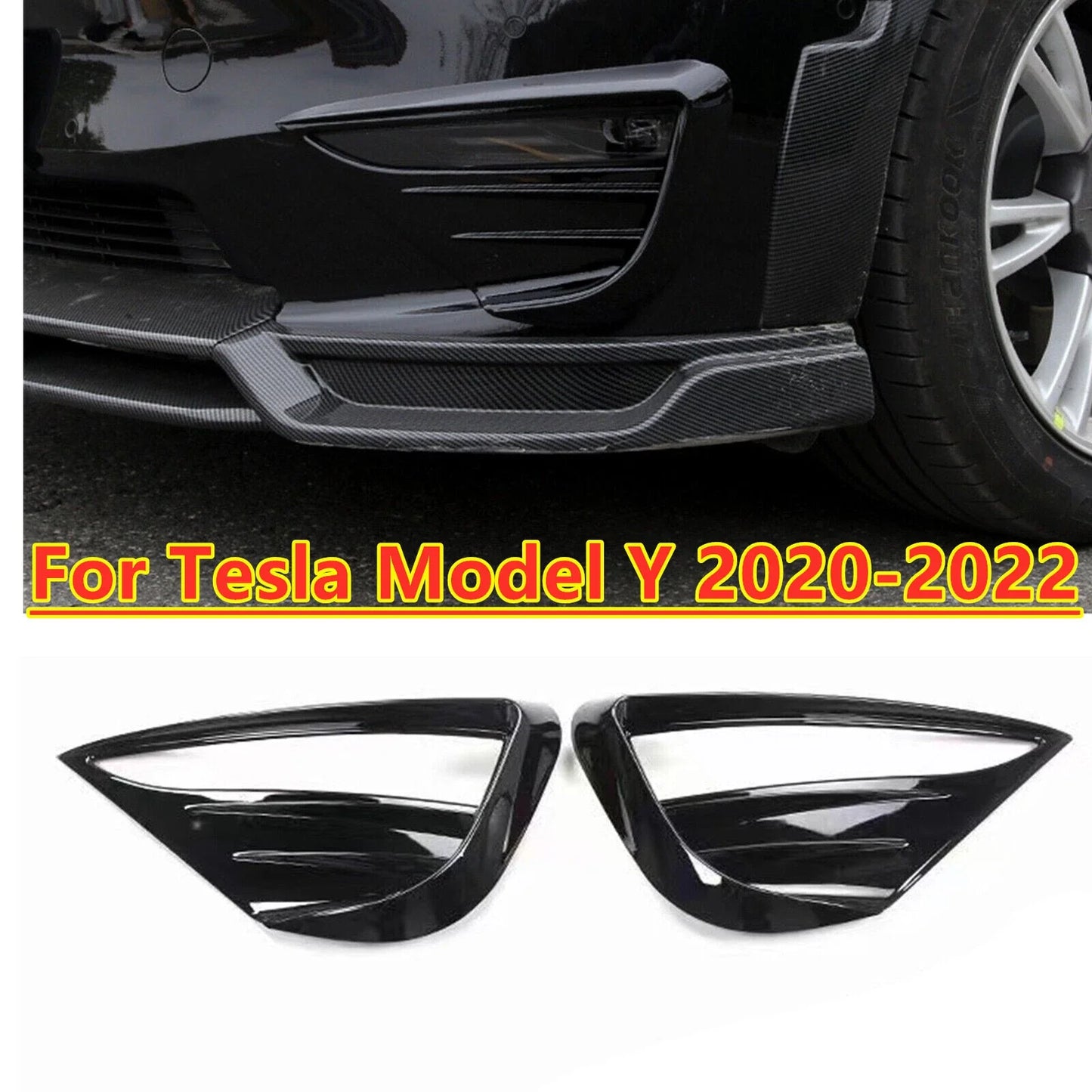 2 x Black Front Fog Light Cover Air Vent Trim for Tesla Model Y (2020–2023)