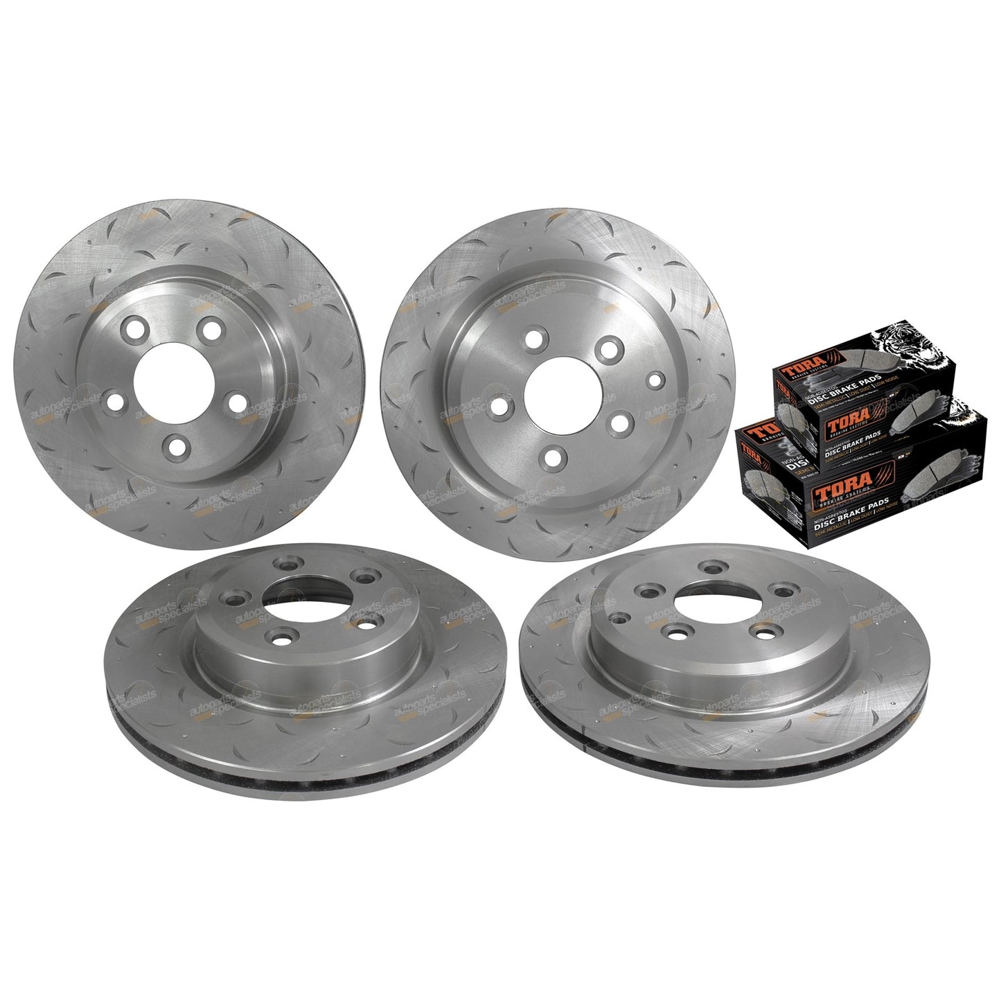 Set of 4 Slotted Dimple Rotors with Brake Pads for Territory SX SY SZ (2004–2016)