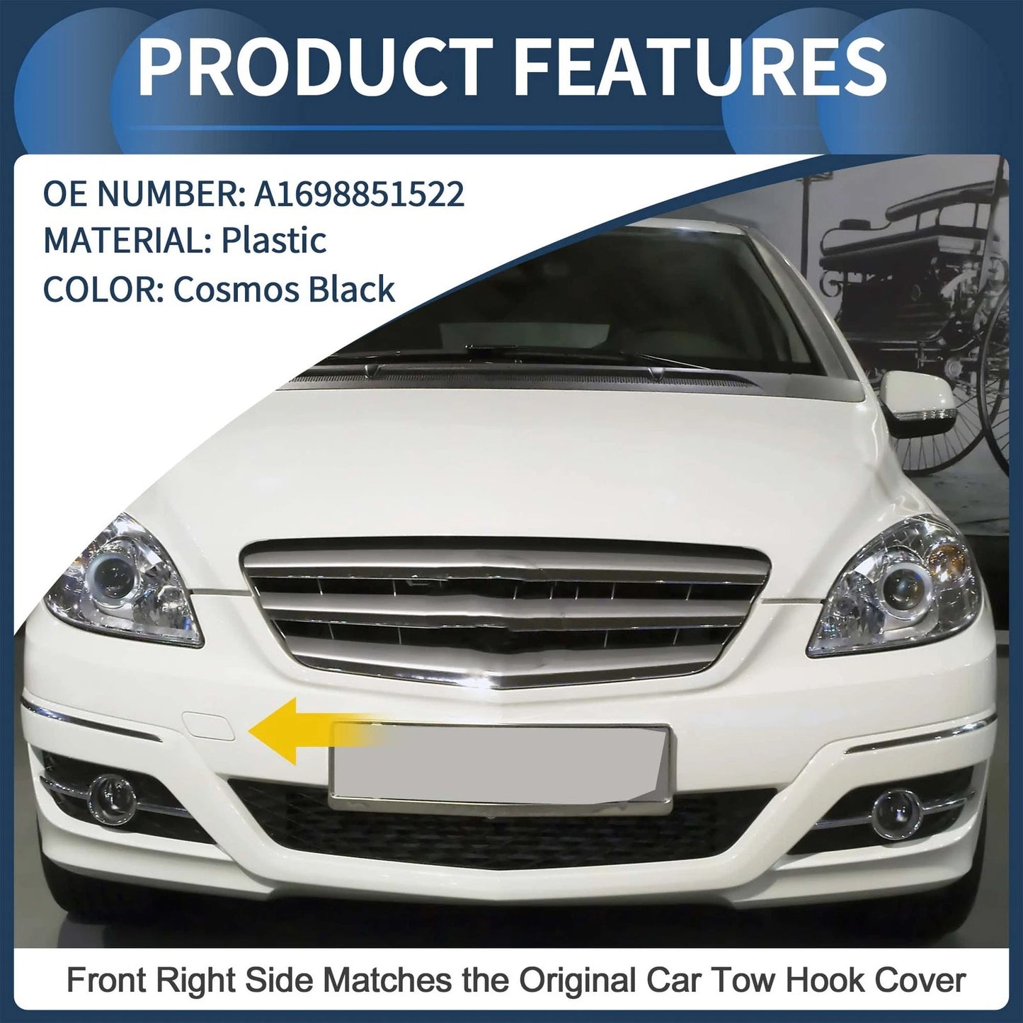 Front Bumper Tow Hook Cap for Mercedes-Benz B-Class (2005–2012) No.A1698851522 Cosmos Black