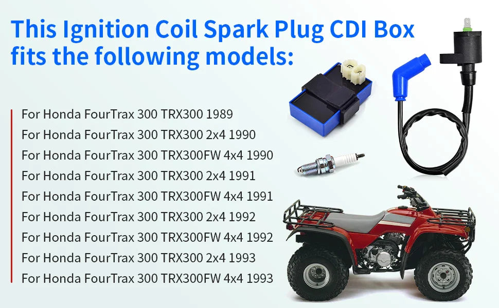 Ignition Coil Spark Plug CDI for Honda TRX300 TRX300FW 2WD 4WD (1990–1993)
