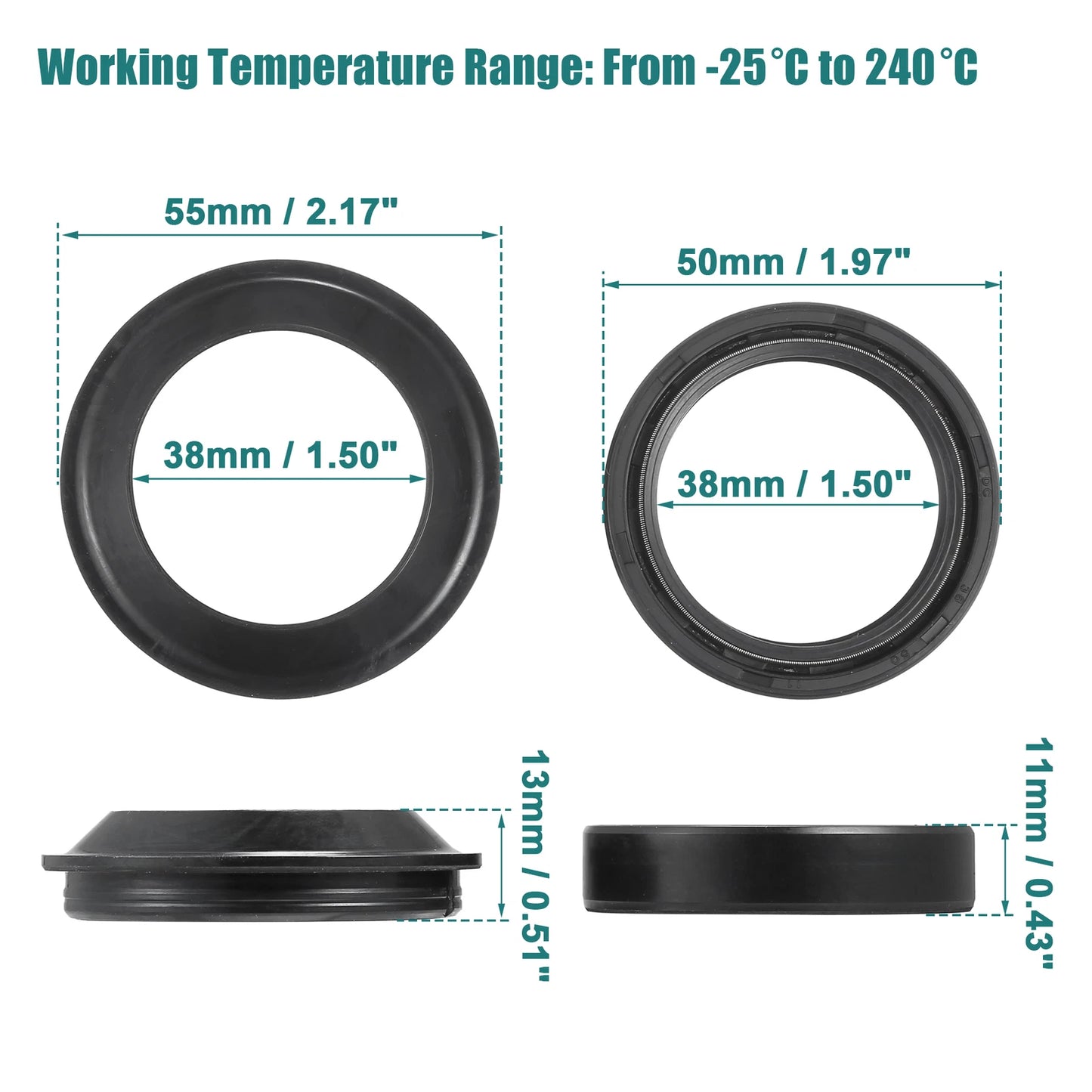 Set of 2 Fork Shock Oil Seal Dust Seal for Yamaha FZX750 (1986–1990)